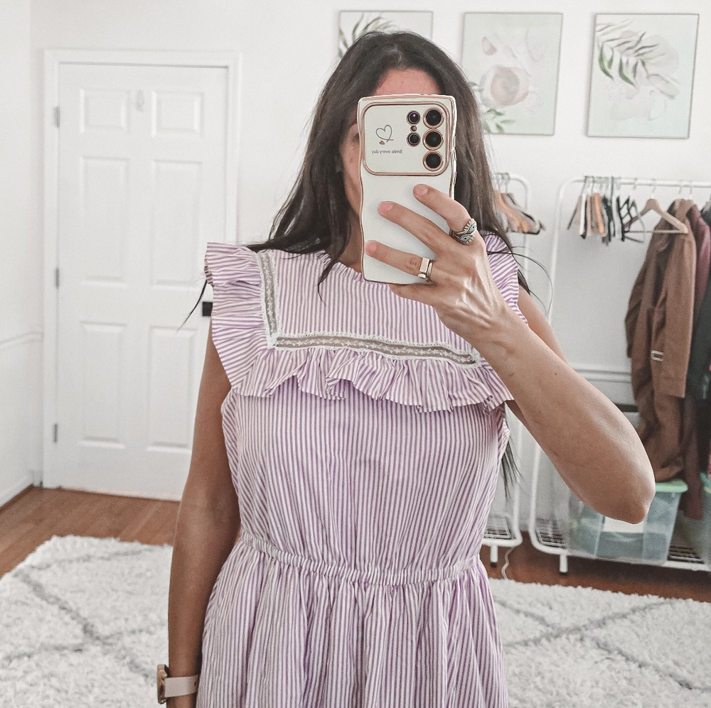 J.Crew Lavender Stripe Ruffle Tiered Midi Dress Size S - Picture 5 of 12